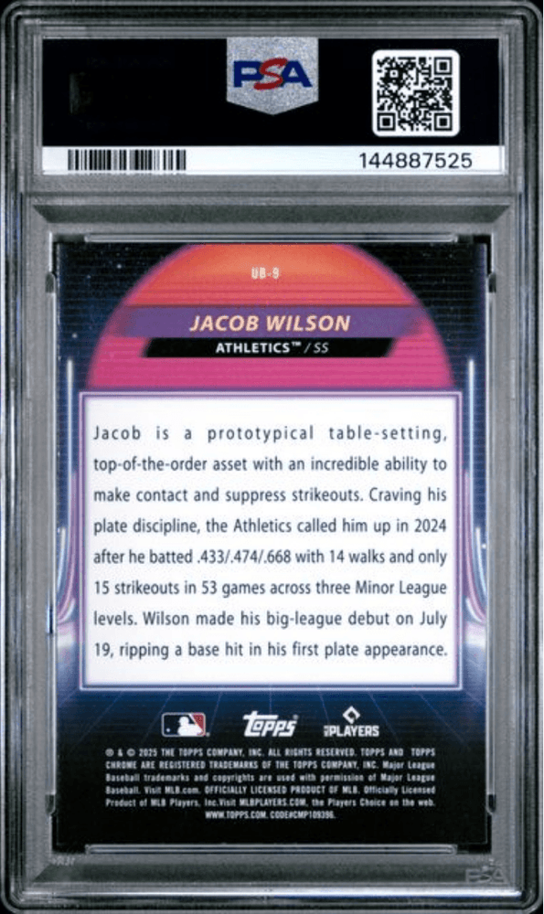 Graded 2025 Topps Cosmic Chrome Jacob Wilson #9 Ultraviolet Beam Rookie RC Baseball Card PSA 10 Gem Mint