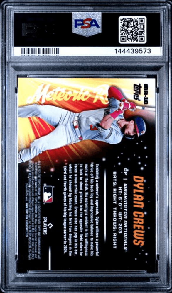 Graded 2025 Topps Bowman Chrome Dylan Crews #MR10 Meteoric Rise Rookie RC Baseball Card PSA 10 Gem Mint