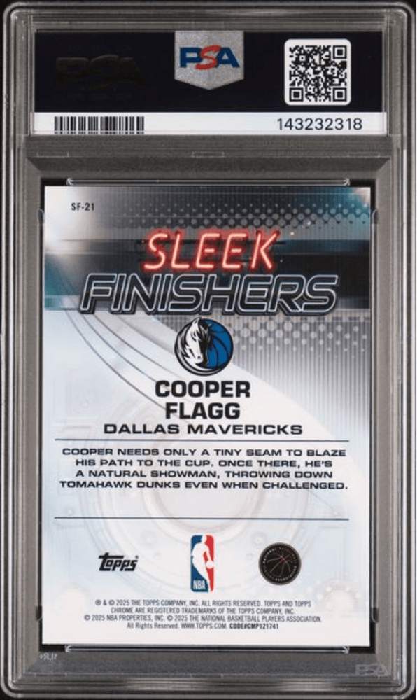 Graded 2025 Topps Chrome Cooper Flagg #SF21 Sleek Finishers Rookie RC Basketball Card PSA 10 Gem Mint