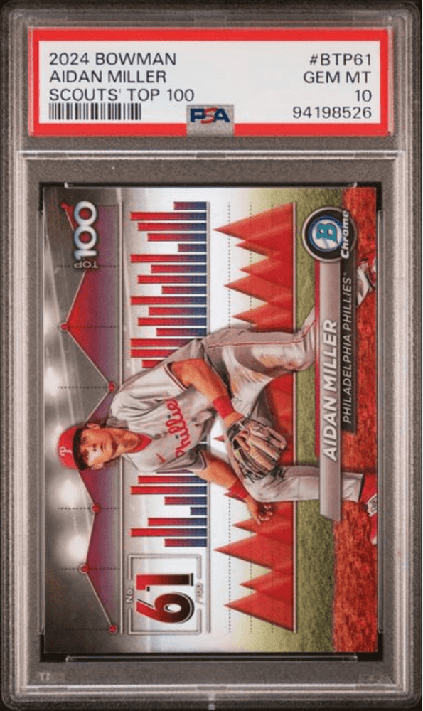 Graded 2024 Topps Bowman Aidan Miller #BTP61 Scouts Top 100 Rookie RC Baseball Card PSA 10 Gem Mint