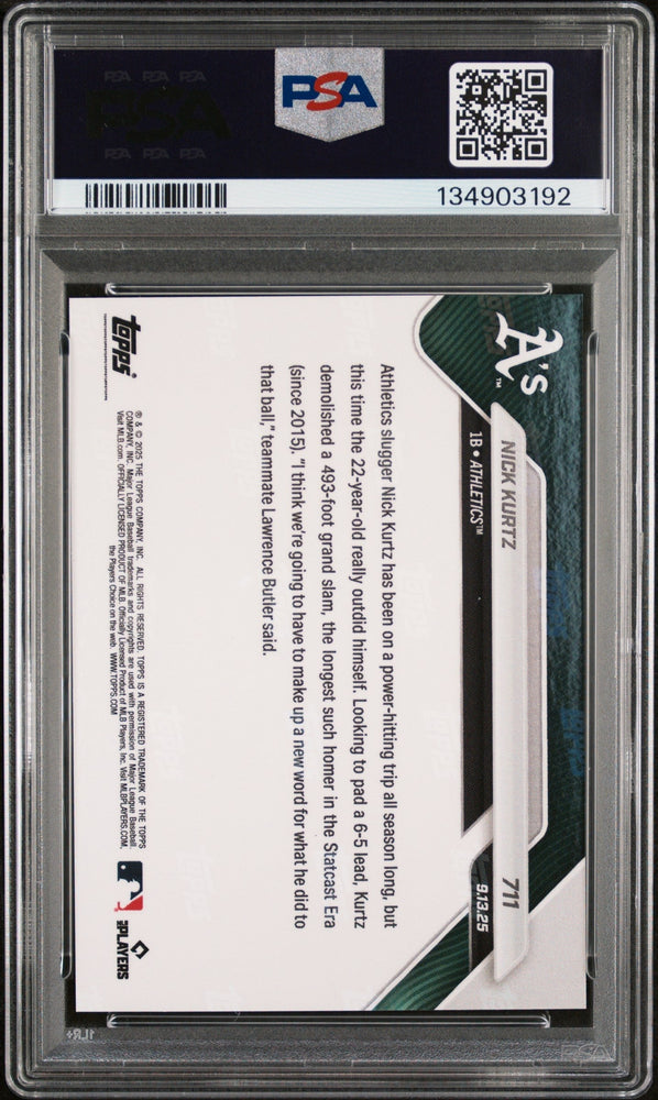 Graded 2025 Topps Now Nick Kurtz #711 Rookie RC Baseball Card PSA 10 Gem Mint