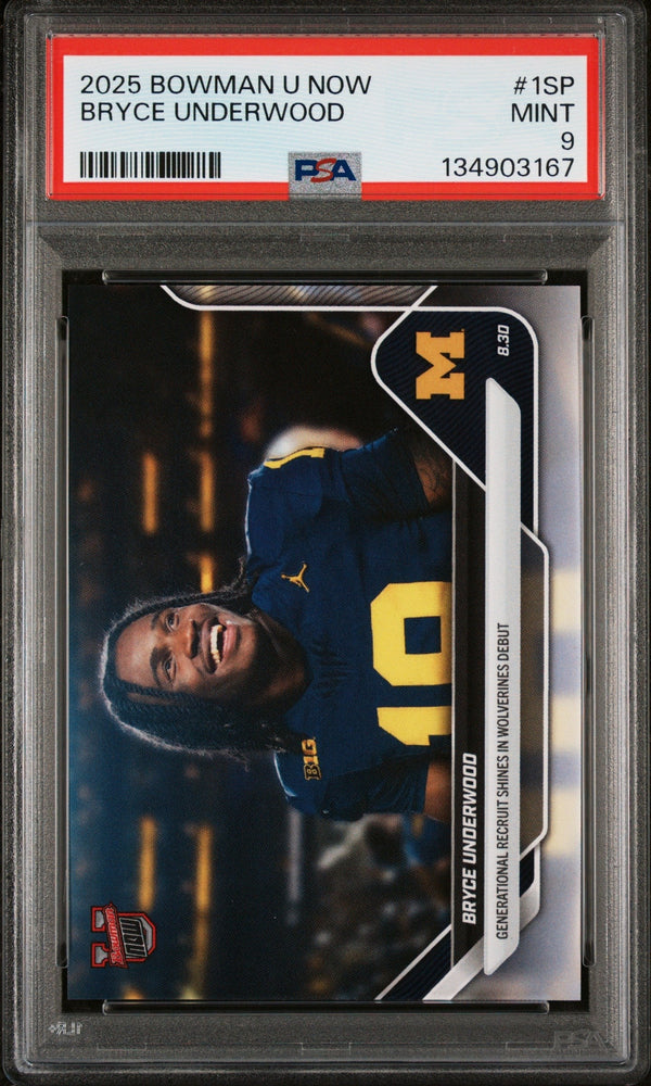 Graded 2025 Topps Bowman U Now Bryce Underwood #1SP Rookie RC Football Card PSA 9 Mint