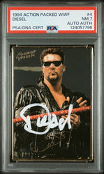 Graded 1994 Action Packed WWF Kevin Nash Diesel #4 Rookie RC Signed Wrestling Card PSA 7 Card - Auto Grade Authentic