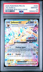 Graded 2025 PKM PRE EN Jolteon ex #030 Surprise Box Exclusive Prismatic Evolutions Trading Card Game PSA 10 Gem Mint