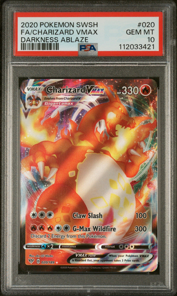 Graded 2020 PKM Sword & Shield Darkness Ablaze #020 Fa/Charizard Vmax Darkness Ablaze Trading Card Game PSA 10 Gem Mint