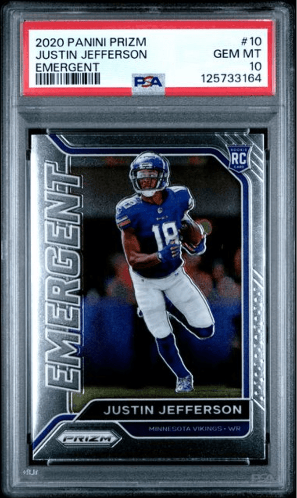 Graded 2020 Panini Prizm Justin Jefferson #10 Emergent Rookie RC Football Card PSA 10 Gem Mint