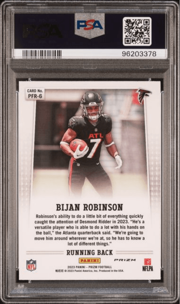 Graded 2023 Panini Prizm Bijan Robinson #PFR6 Flashback Rookie RC Football Card PSA 10 Gem Mint