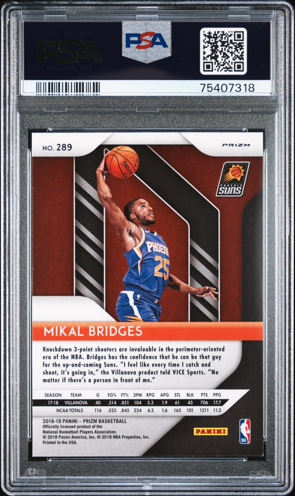 Graded 2018 Panini Prizm Mikal Bridges #289 Red Ice Rookie RC Basketball Card PSA 10 Gem Mint