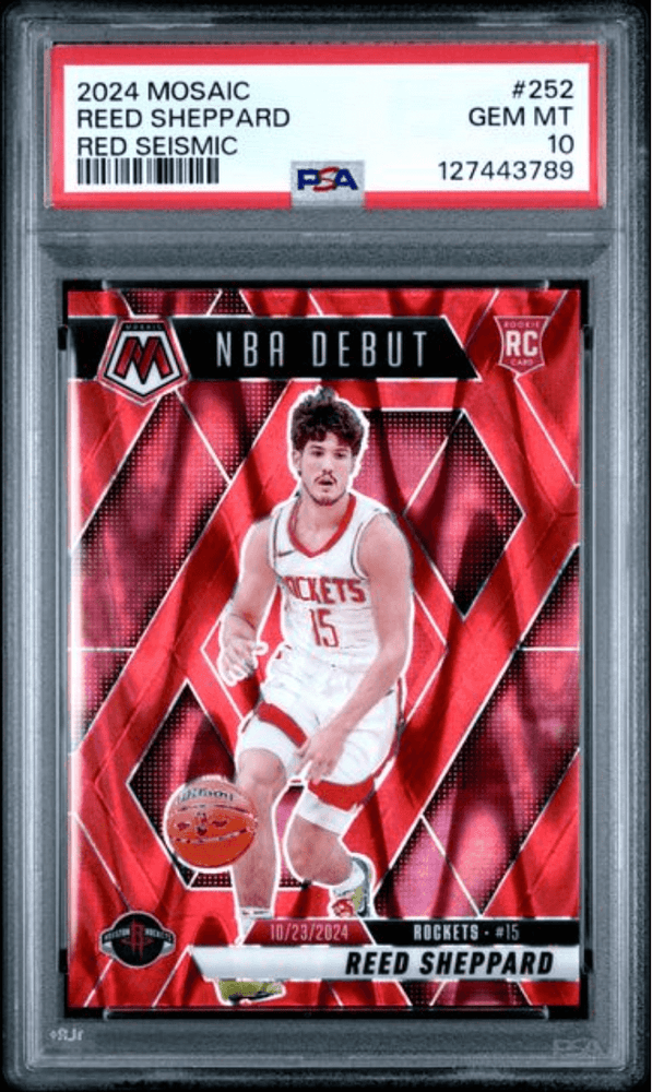 Graded 2024 Panini Mosaic Reed Sheppard #252 Red Seismic /299 Rookie RC Basketball Card PSA 10 Gem Mint