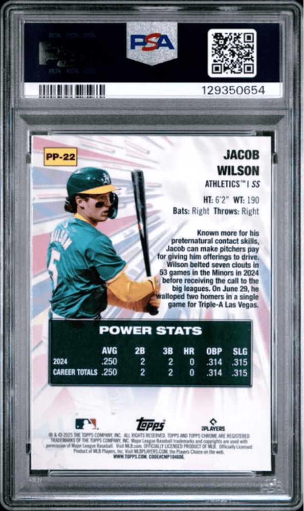 Graded 2025 Topps Chrome Jacob Wilson #PP22 Power Players Rookie RC Baseball Card PSA 10 Gem Mint