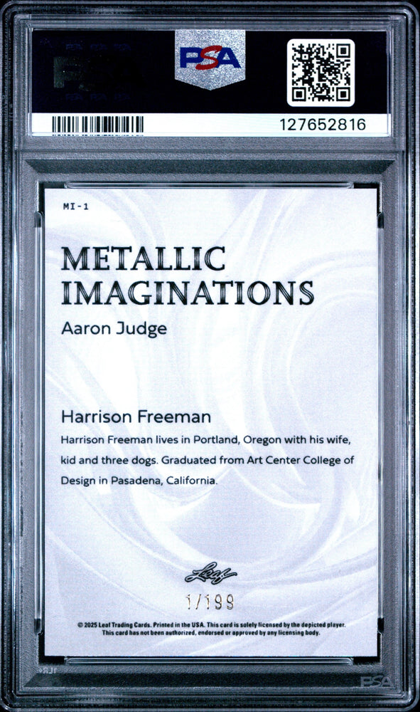 Graded 2025 Leaf Aaron Judge #MI1 Metallic Imaginations Series 2 Red /199 Baseball Card PSA 10 Gem Mint