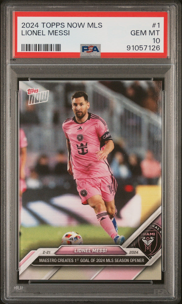 Graded 2024 Topps Now MLS Lionel Messi #1 Maestro Creates 1st Goal of 2024 MLS Season Opener Soccer Card PSA 10 Gem Mint