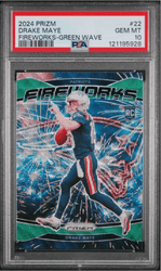 Graded 2024 Panini Prizm Drake Maye #22 Fireworks Green Wave Rookie RC Football Card PSA 10 Gem Mint