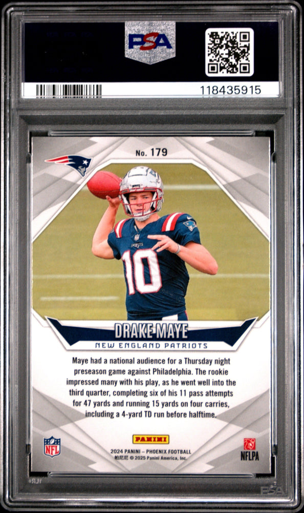 Graded 2024 Panini Phoenix Drake Maye #179 Silver Rookie RC Football Card PSA 10 Gem Mint