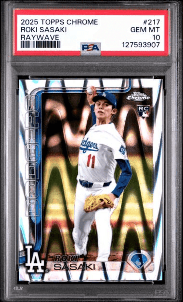 Graded 2025 Topps Chrome Roki Sasaki #217 Raywave Rookie RC Baseball Card PSA 10 Gem Mint