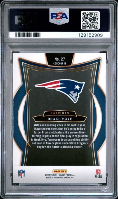 Graded 2024 Panini Select Drake Maye #27 Rookie RC Football Card PSA 9 Mint