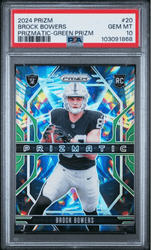 Graded 2024 Panini Prizm Brock Bowers #20 Prizmatic Green Prizm Rookie RC Football Card PSA 10 Gem Mint