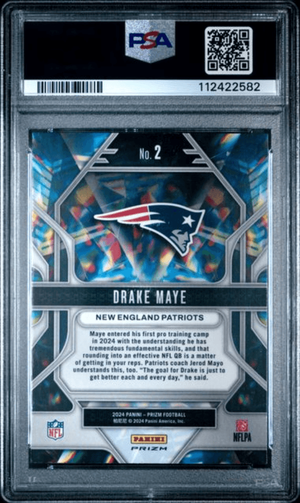 Graded 2024 Panini Prizm Drake Maye #2 Prizmatic Green Ice Rookie RC Football Card PSA 10 Gem Mint
