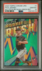 Graded 2024 Topps Chrome Update Paul Skenes #1 /99 All Etch Rookie Rush Green Refractor Rookie RC Baseball Card PSA 10 Gem Mint