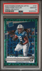 Graded 2020 Panini Donruss Optic Jonathan Taylor #167 Green Velocity Rookie RC Football Card PSA 10 Gem Mint