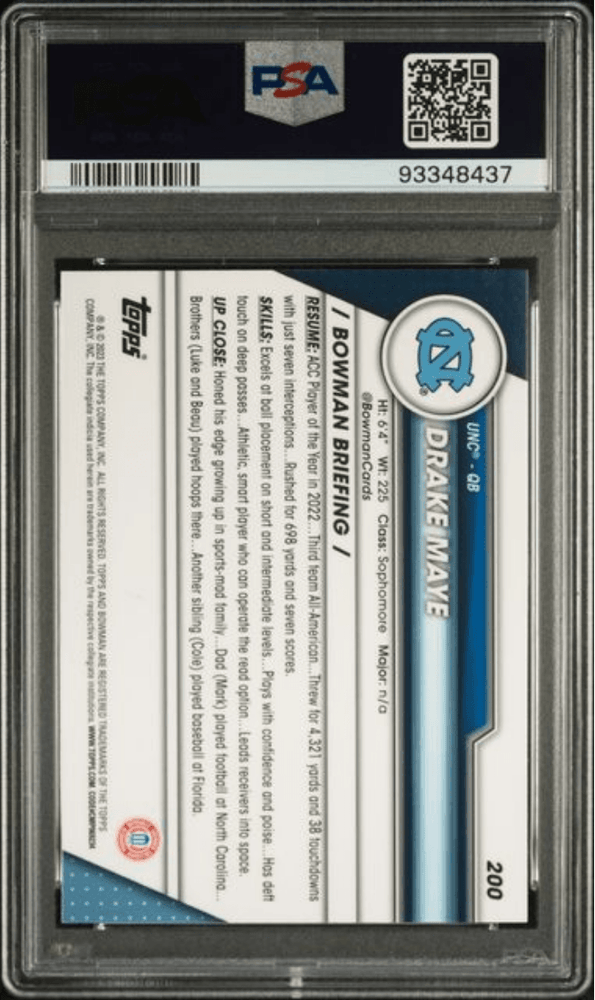 Graded 2023 Topps Bowman U Sapphire Drake Maye #200 Rookie RC Football Card PSA 10 Gem Mint