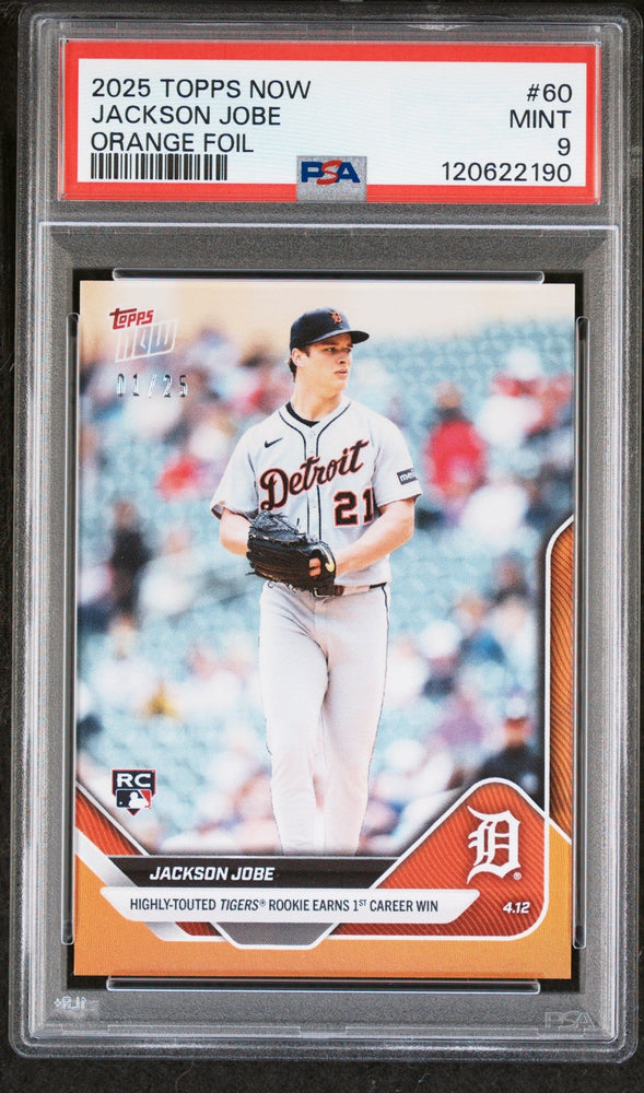 Graded 2025 Topps Now Jackson Jobe #60 Orange Foil /25 Rookie RC Baseball Card PSA 9 Mint