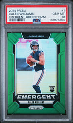 Graded 2024 Panini Prizm Caleb Williams #1 Emergent Green Prizm Rookie RC Football Card PSA 10 Gem Mint