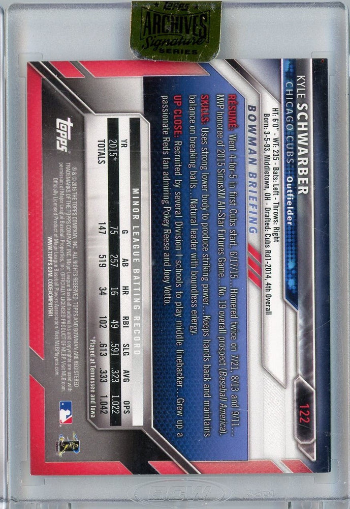 2017 Topps Archives 2016 Bowman Kyle Schwarber #122 /99 On Card Auto Rookie RC Baseball Card