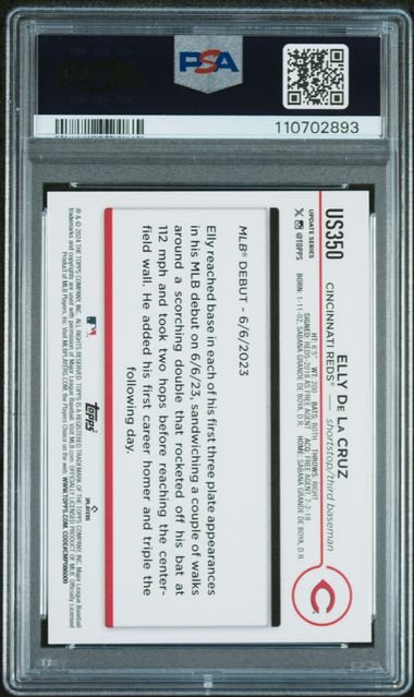 Graded 2024 Topps Update Elly De La Cruz #US350 Rookie RC Baseball Card PSA 10 Gem Mint