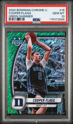 Graded 2024 Topps Bowman Chrome U Cooper Flagg #16 Green Shimmer Rookie RC Basketball Card PSA 10 Gem Mint