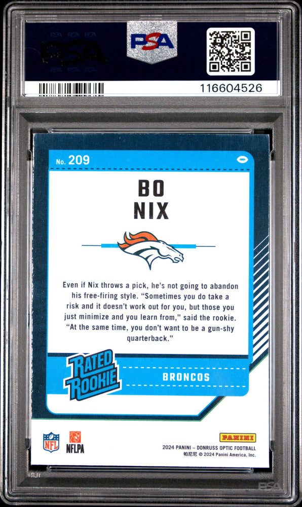 Graded 2024 Panini Donruss Optic Bo Nix #209 Rookie RC Football Card PSA 10 Gem Mint