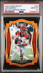Graded 2020 Panini Select Joe Burrow #146 Die-Cut Orange Prizm Rookie RC Football Card PSA 10 Gem Mint