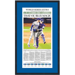 Framed Los Angeles LA Times Dodgers That Ol' Blue Magic 2024 World Series Champions 15x25 Baseball Newspaper Cover Photo Professionally Matted