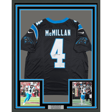 Framed Autographed/Signed Tetairoa McMillan 35x39 Carolina Panthers Black Authentic Football Jersey Fanatics COA (ONLINE ORDER ONLY)