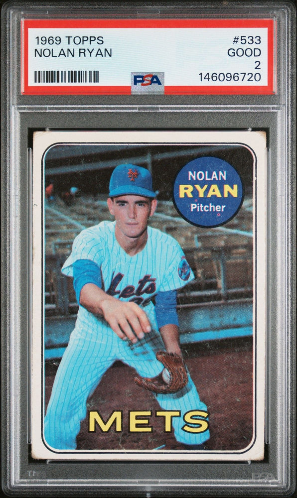 Graded 1969 Topps Nolan Ryan #533 2nd Year Baseball Card PSA 2 Good (ONLINE ORDER ONLY)