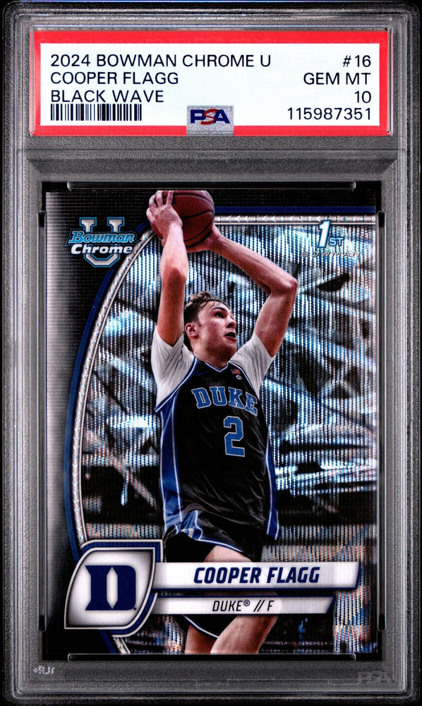 Graded 2024 Topps Bowman Chrome U Cooper Flagg #16 Black Wave Rookie RC Basketball Card PSA 10 Gem Mint