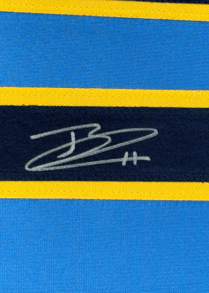 Framed Autographed/Signed Jackson Chourio 35x39 Milwaukee Blue Baseball Jersey Beckett BAS COA