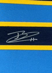 Framed Autographed/Signed Jackson Chourio 35x39 Milwaukee Blue Baseball Jersey Beckett BAS COA