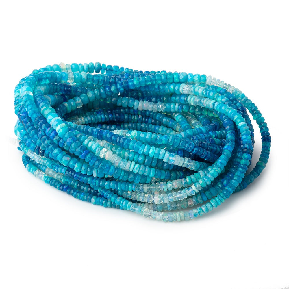 3-5mm Teal Blue Ethiopian Opal Faceted Rondelles 18 inch 190 color treated beads (ONLINE ORDER ONLY)