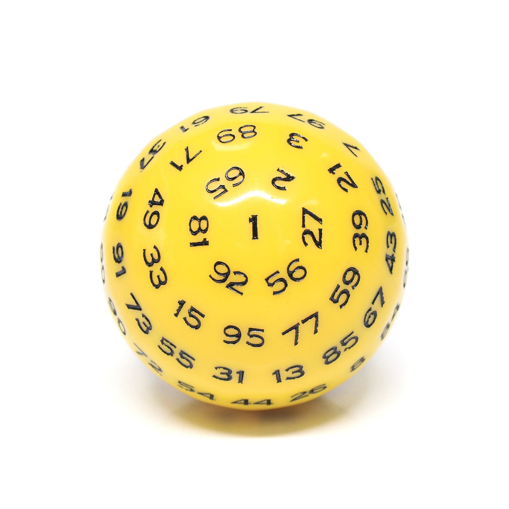 "Yellow" Single 100 Sided Polyhedral Dice (D100) | Solid Yellow Color (45mm) Black (Online Only)