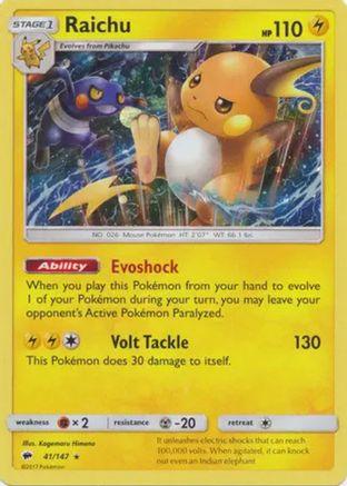 Raichu (41/147) (Cosmos Holo) [Sun & Moon: Burning Shadows] (Online Only)
