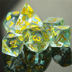 Cleric (Mace) Clear/yellow Dice w/ Golden Mace 7-Dice Set Rpg (Online Only)