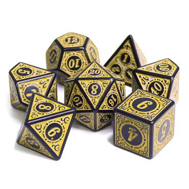 Yellow Magic Flame 7-Dice Set DND RPG Dice Black w/Color Fill (Online Only)