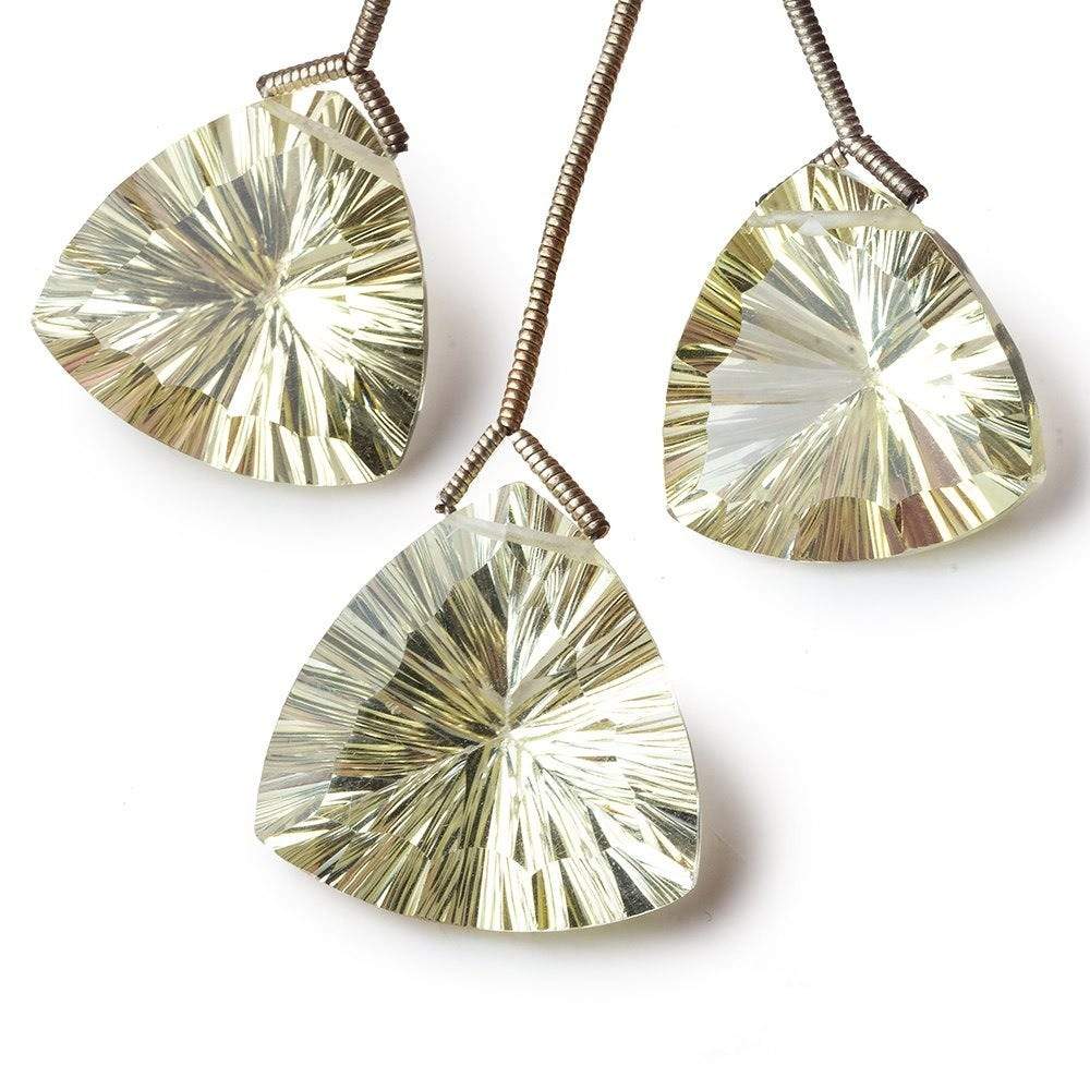 17mm-19.5mm Lemon Quartz Pavilion Concave Faceted Trillion Focal Beads Set of 3 AAA (ONLINE ORDER ONLY)