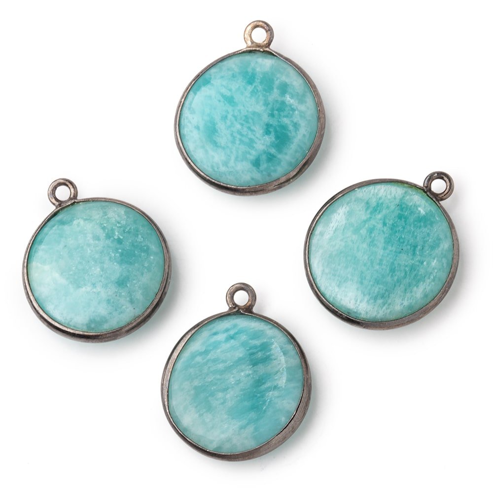 17mm Black Gold .925 Bezel Amazonite Plain Coin Pendant 1 Focal Bead (ONLINE ORDER ONLY)