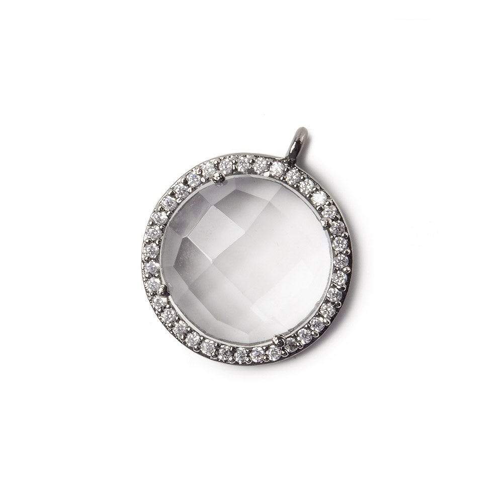 17mm Black Gold Bezel White CZ and Crystal Quartz Coin Pendant 1 focal bead (ONLINE ORDER ONLY)