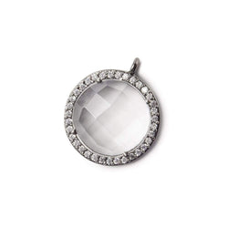 17mm Black Gold Bezel White CZ and Crystal Quartz Coin Pendant 1 focal bead (ONLINE ORDER ONLY)