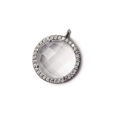 17mm Black Gold Bezel White CZ and Crystal Quartz Coin Pendant 1 focal bead (ONLINE ORDER ONLY)