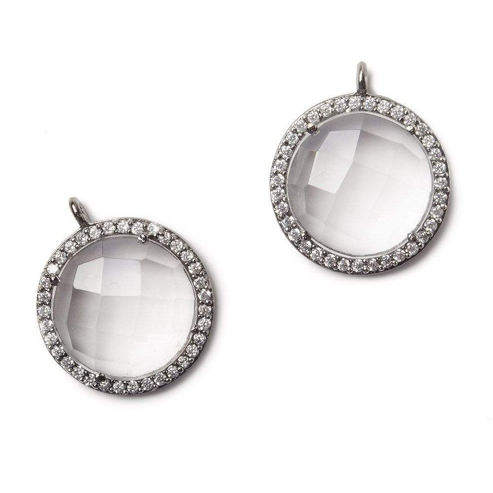 17mm Black Gold Bezel White CZ and Crystal Quartz Coin Pendant 1 focal bead (ONLINE ORDER ONLY)