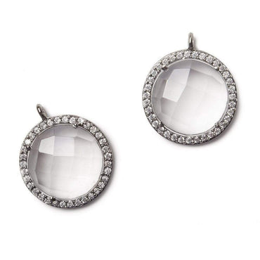 17mm Black Gold Bezel White CZ and Crystal Quartz Coin Pendant 1 focal bead (ONLINE ORDER ONLY)